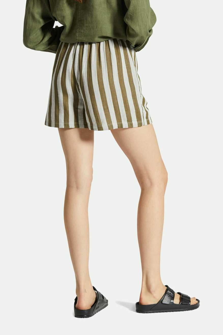 Women's Fit, Back View | Mykonos Stripe Boxer Short - Military Olive