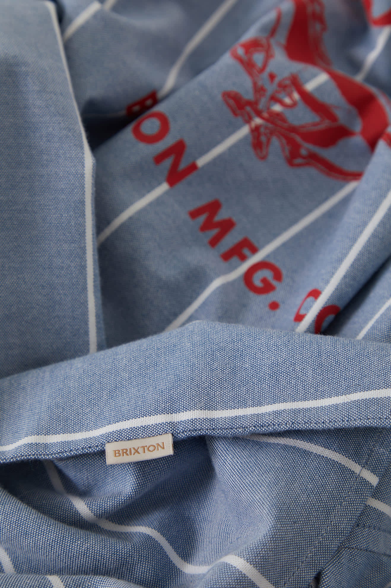 Women's Ford Mustang Sally Shirt in the color Blue Chambray/Stripe - Additional Laydown image