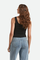 Women's Pointelle Slim Fit Tank in the color Black - Women's Back View