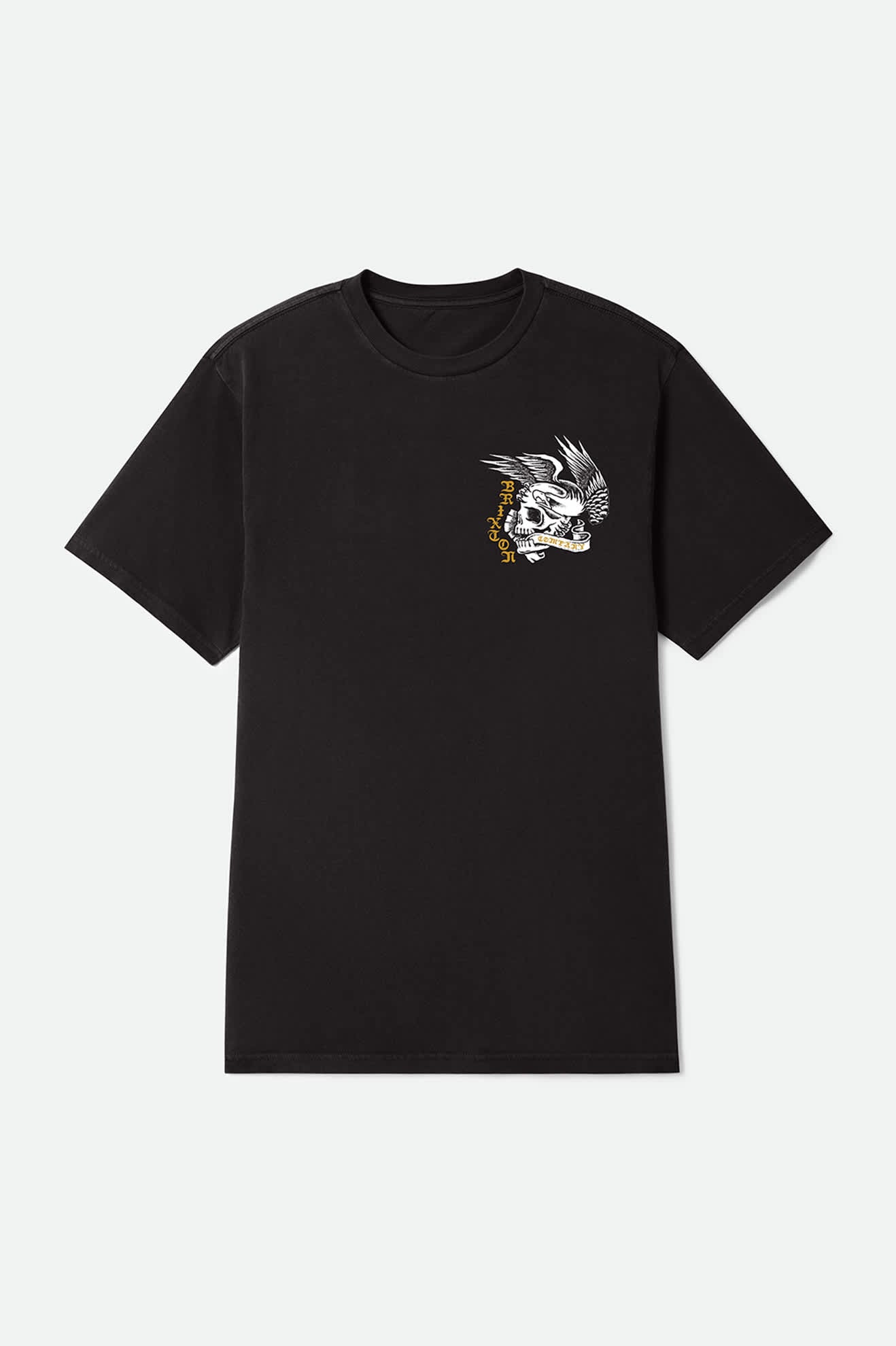 Men's Wolcott Short Sleeve Standard T-Shirt in the color Black Worn Wash - Front Product Laydown Image