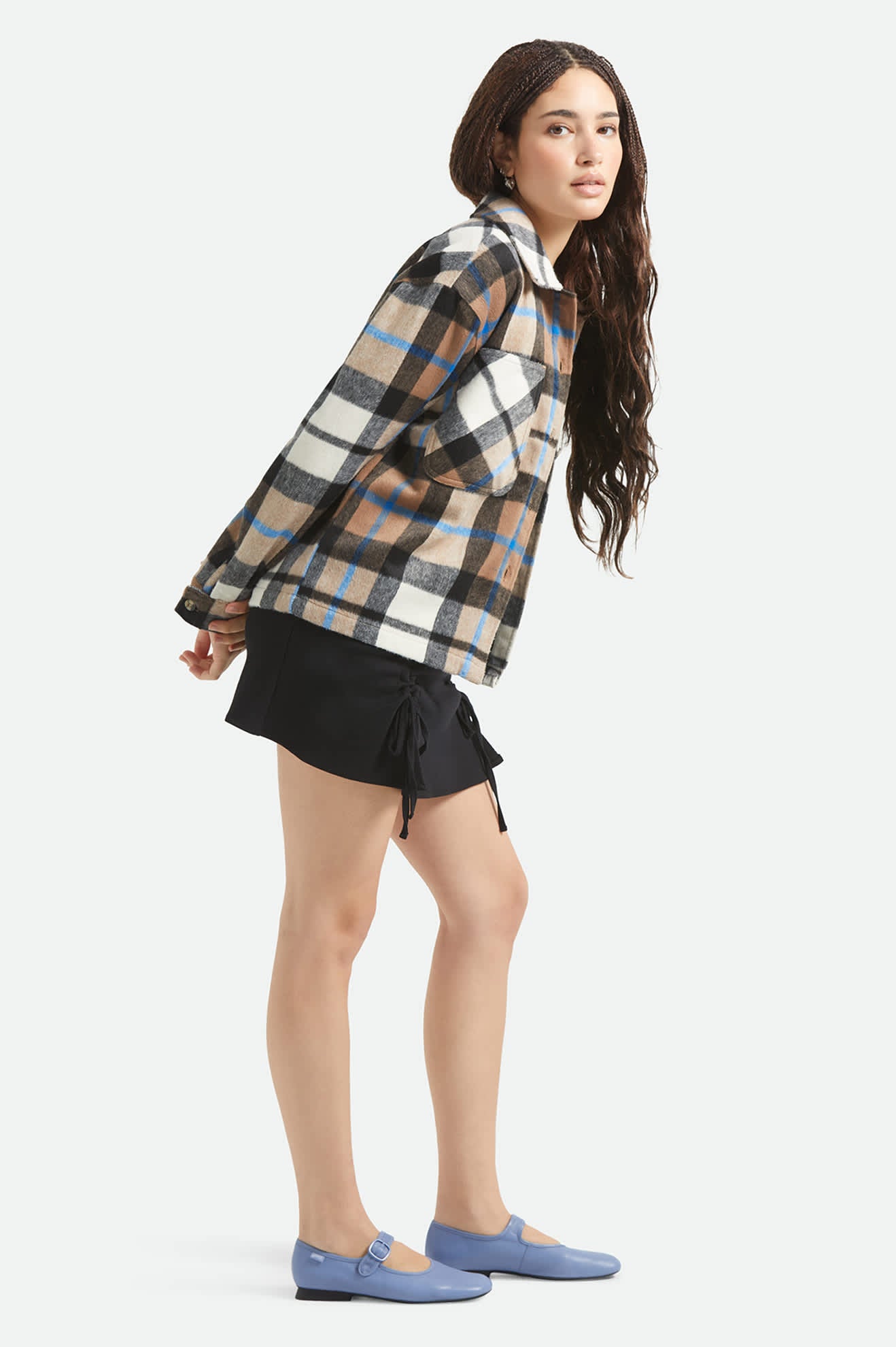 Women's Bowery Women's Soft Brushed Flannel in the color Washed Black/Sand - Additional Fit image