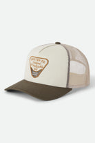 Unisex Blighton Trucker Hat in the color Whitecap/Dark Olive - Front Product Laydown Image