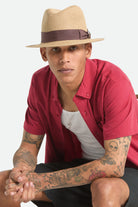 Unisex Roma Straw Packable Fedora in the color Multi Brown/Chocolate - Men's Front View