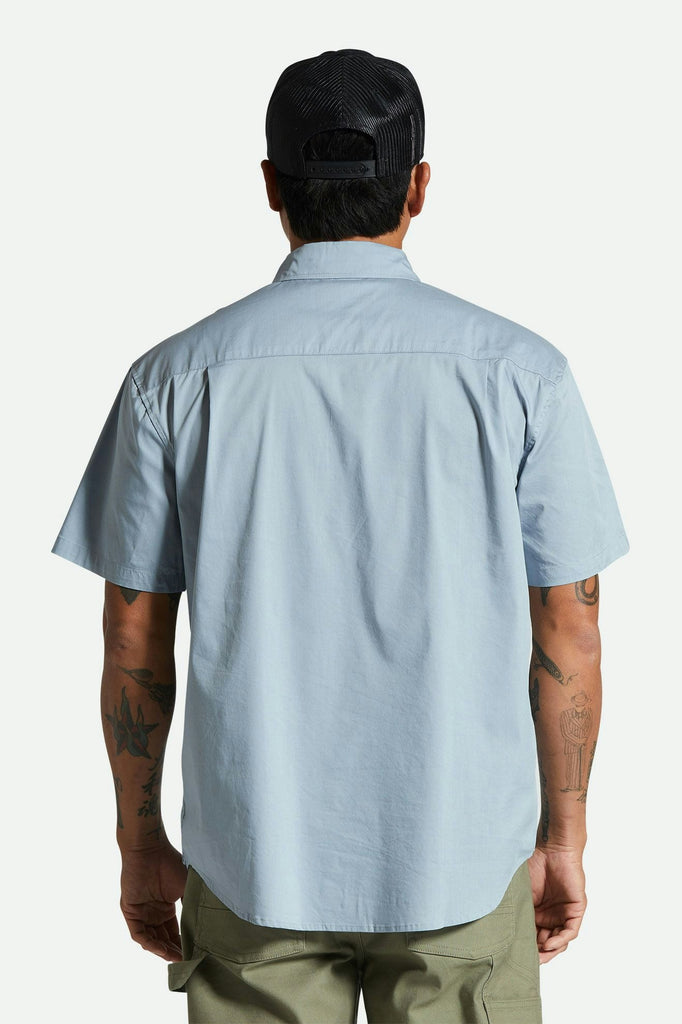 Men's Fit, Back View | Builders Mechanic S/S Shirt - Dusty Blue