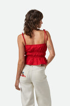 Women's Eden Smocked Top in the color Crimson - Women's Back View