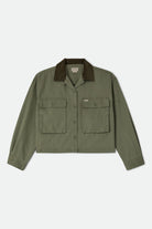 Women's Utopia Overshirt in the color Washed Olive Surplus - Front Product Laydown Image