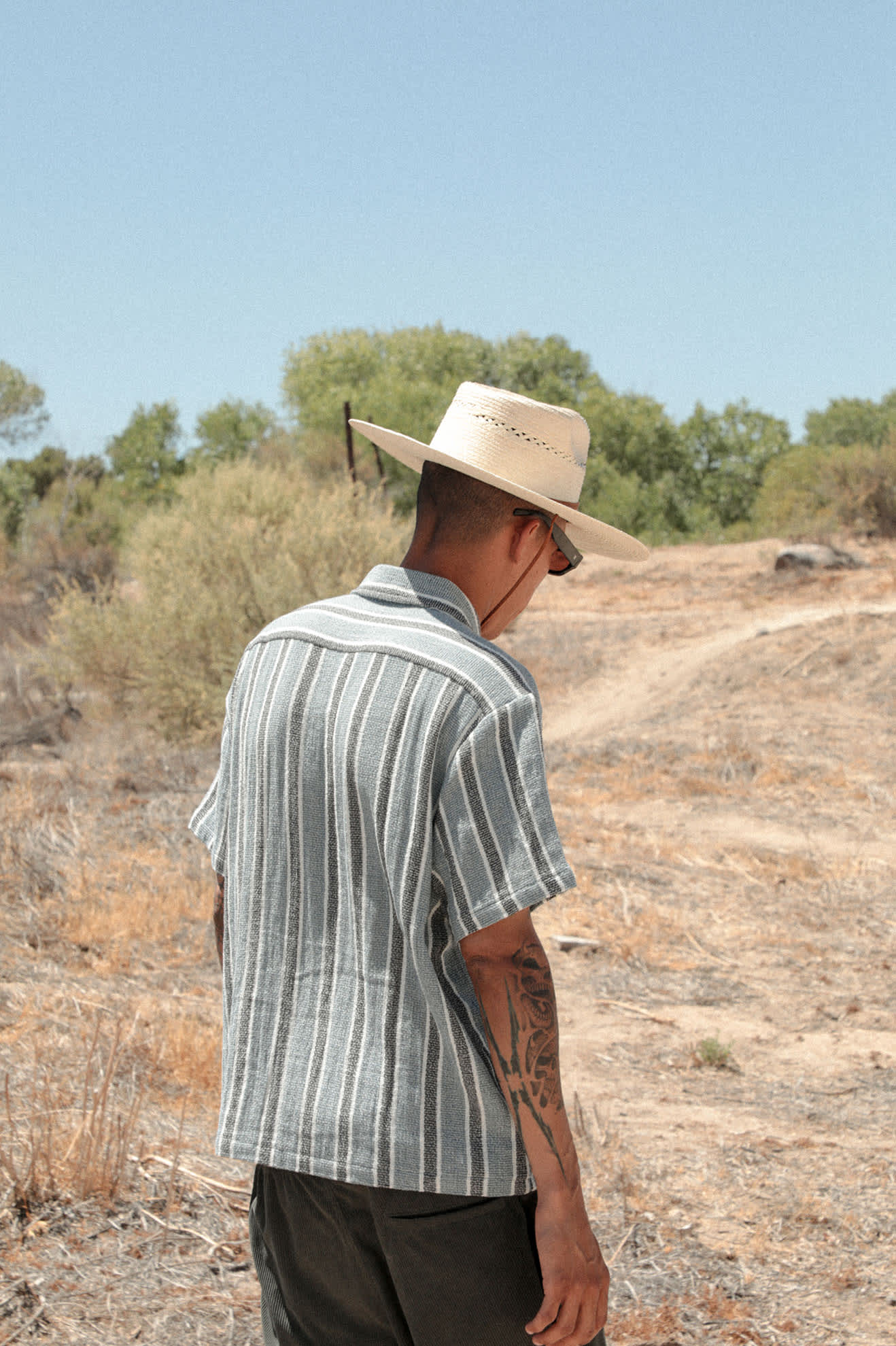 Men's The Dexter Textured Stripe Short Sleeve Shirt in the color Black/Dusty Blue - Men's Lifestyle 4.0