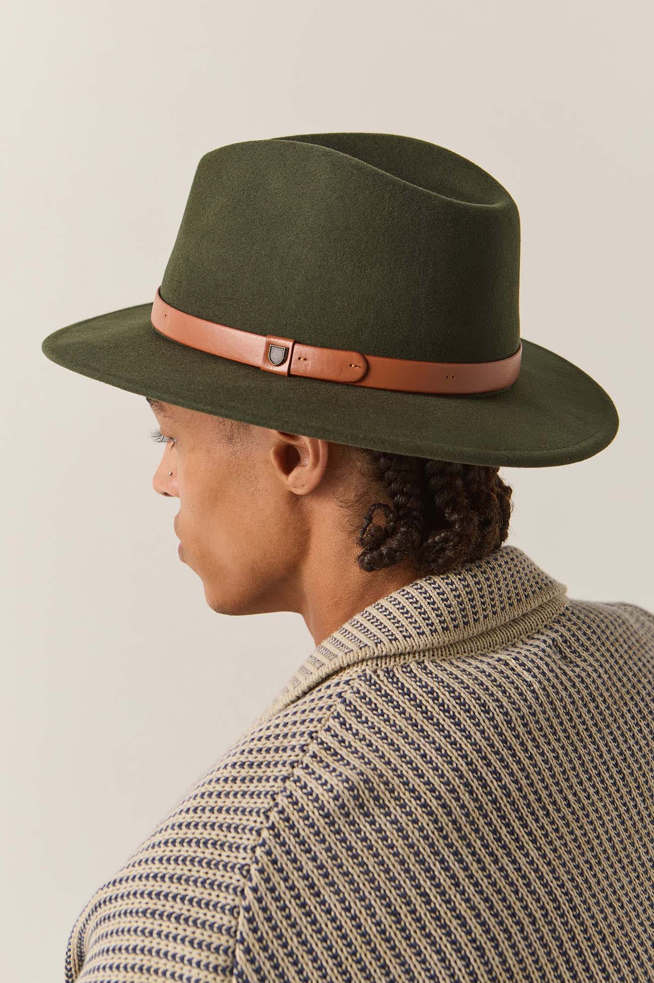 Unisex Messer Fedora in the color Ivy/Light Brown - Men's Back View