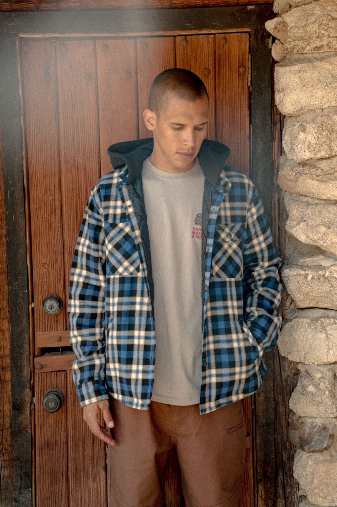 Men's Bowery Quilited Hooded Flannel in the color Navy/Cream - Men's Lifestyle 2.0