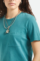 Women's Carefree Organic Garment Dye Perfect T-Shirt in the color Washed Mediterranean Teal - Additional Fit image