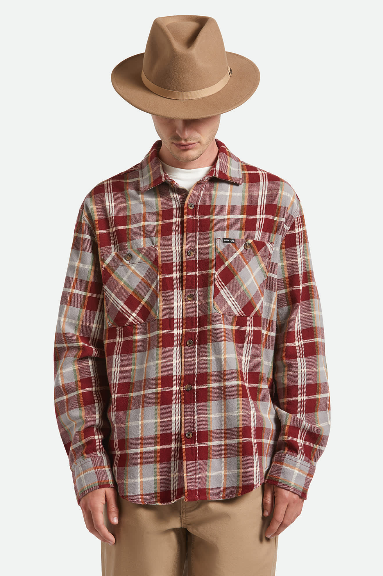 Unisex Messer Packable Fedora in the color Khaki/Khaki - Men's Front View