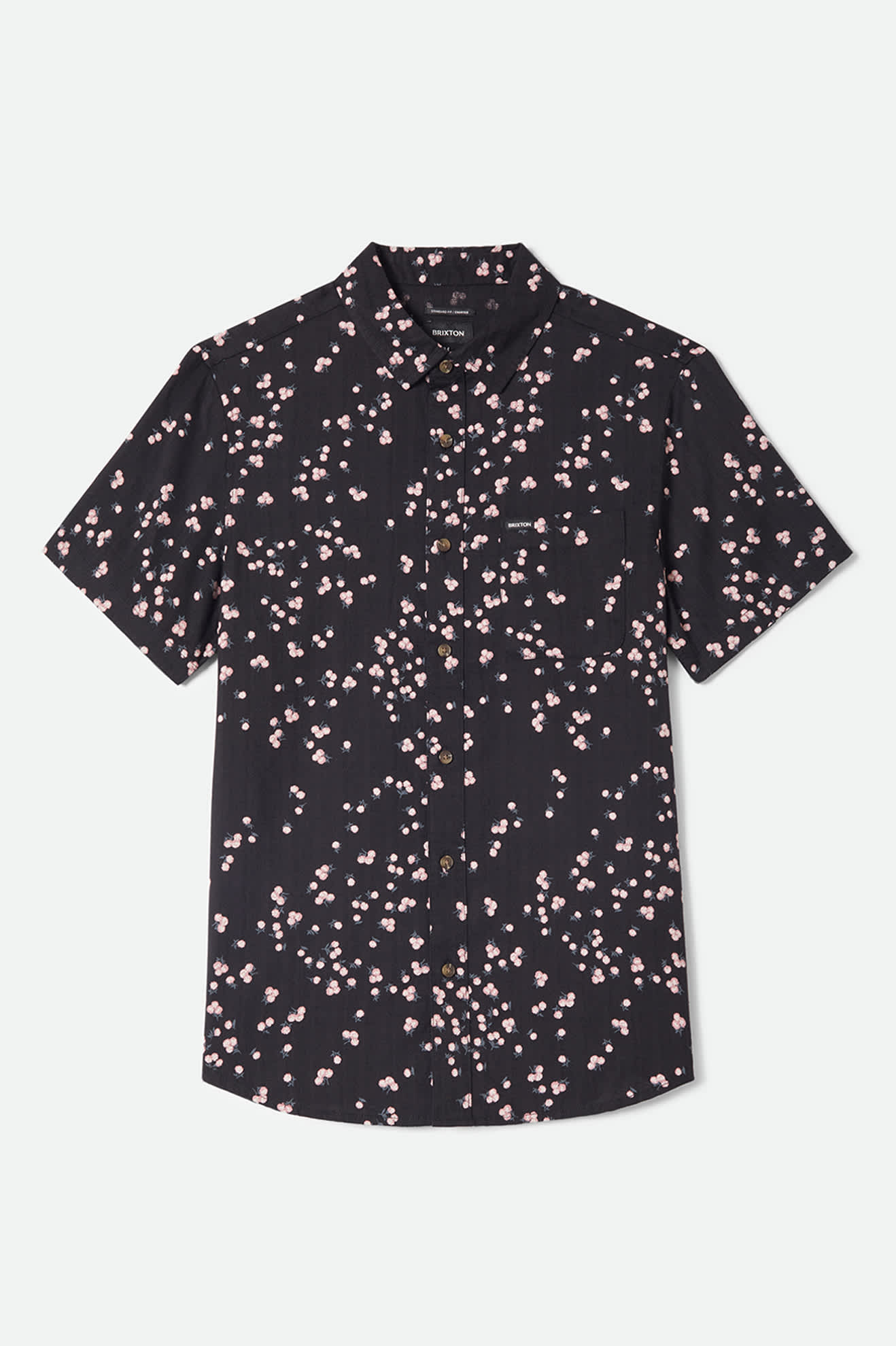 Men's Charter Slub Short Sleeve Shirt in the color Black/Pink - Front Product Laydown Image