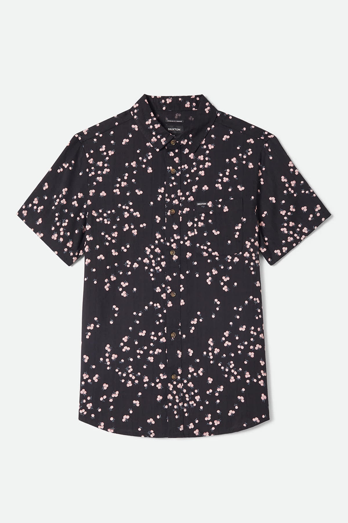 Men's Charter Slub Short Sleeve Shirt in the color Black/Pink - Front Product Laydown Image