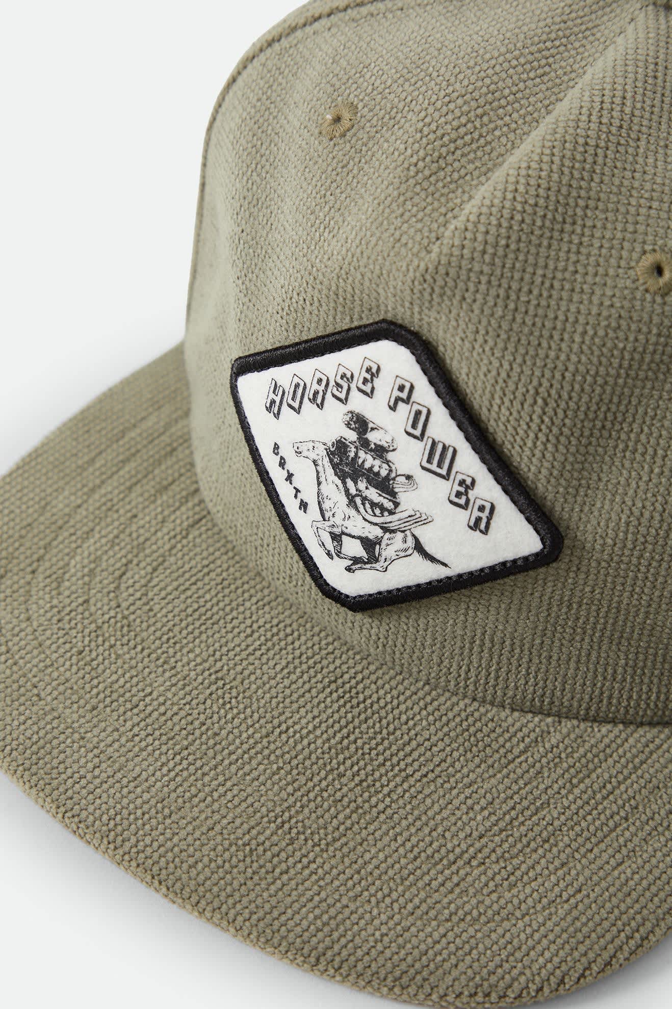 Unisex Horsepower Snapback in the color Olive Surplus - Additional Laydown image