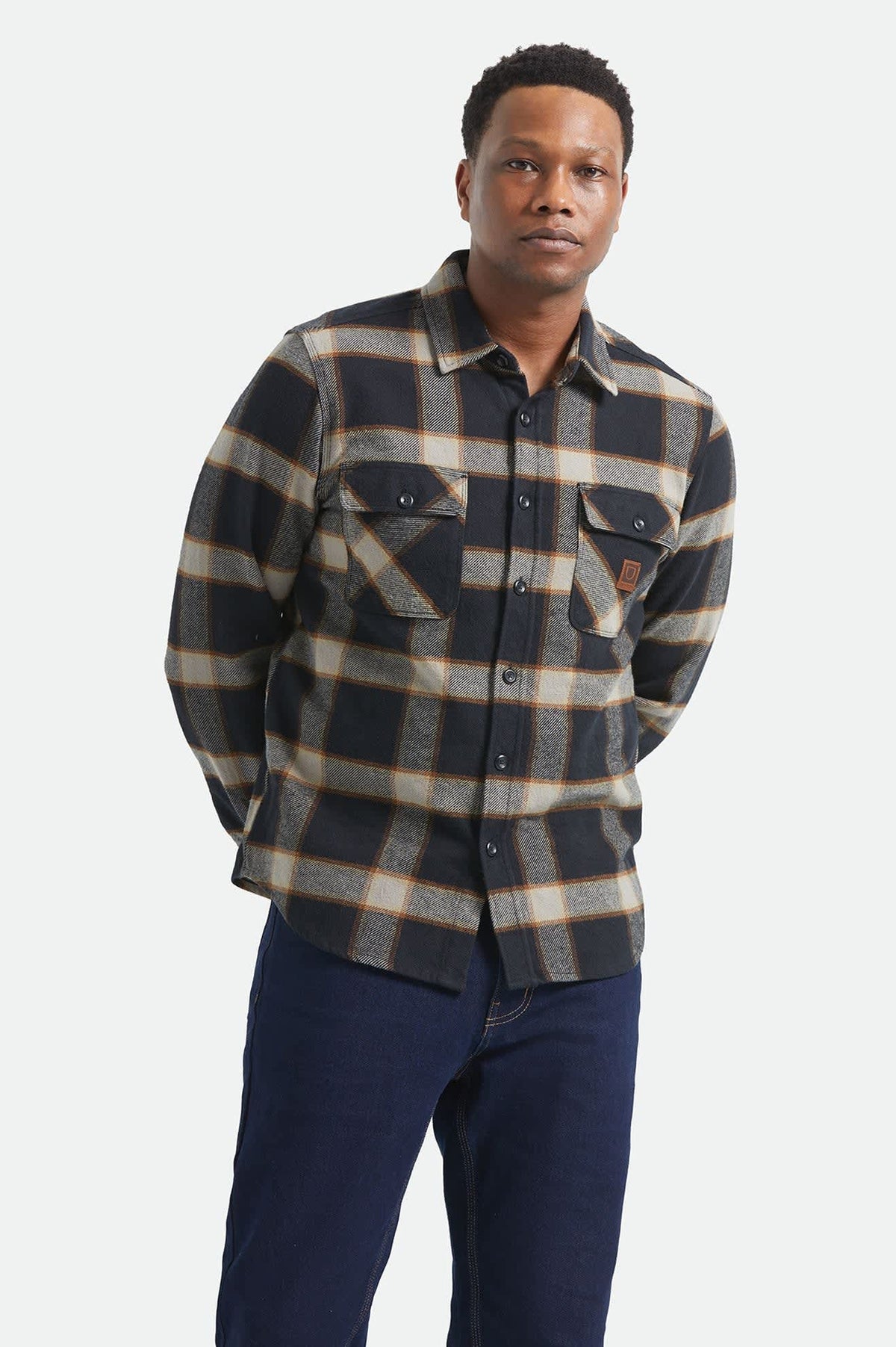 Men's Bowery Flannel in the color Black/Cream - Men's Front View