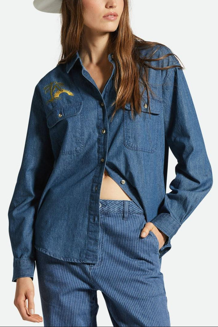 Women's Fit, Front View | Bowery Boyfriend Overshirt - Indigo Rinse