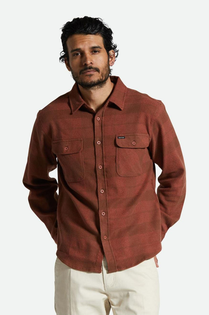 Men's Fit, Front View | Bowery Stretch Water Resistant Flannel - Sepia/Terracotta