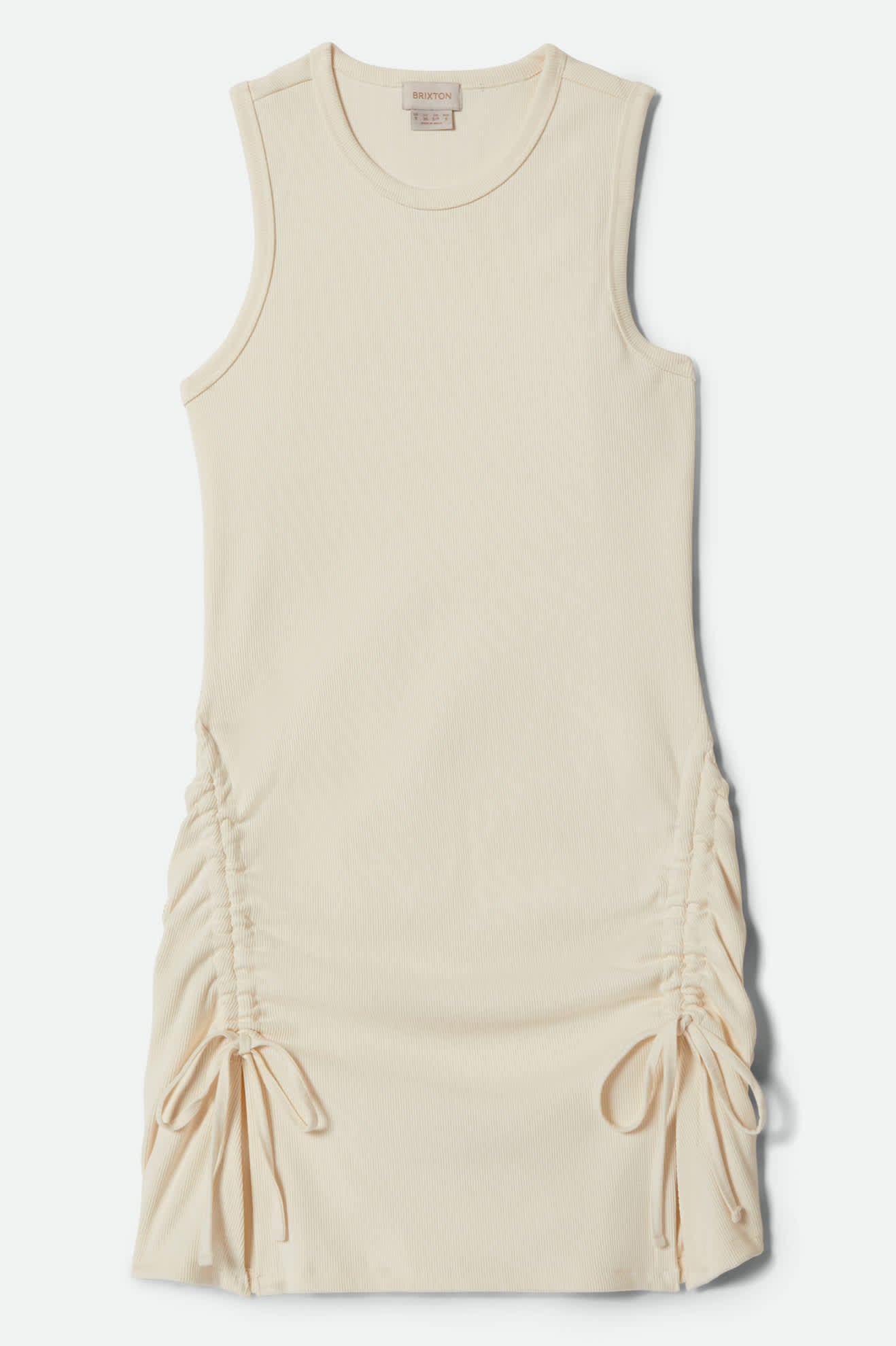 Women's Ribbed Cinch Mini Dress in the color Off White - Front Product View