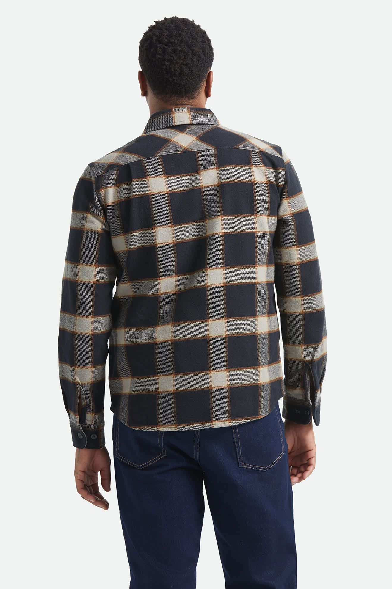 Men's Bowery Flannel in the color Black/Cream - Men's Back View