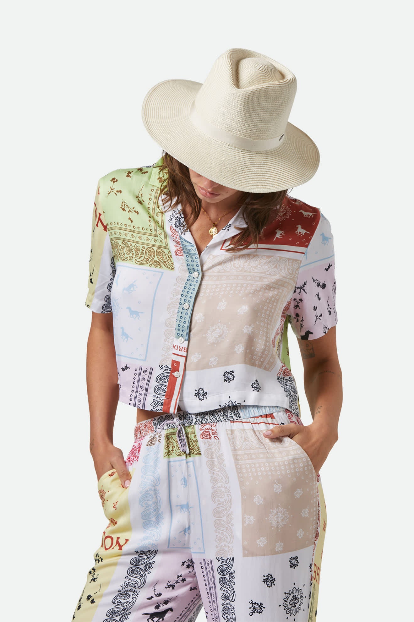 Women's Carolina Straw Packable Travel Hat in the color Bone/Bone - Women's Front View