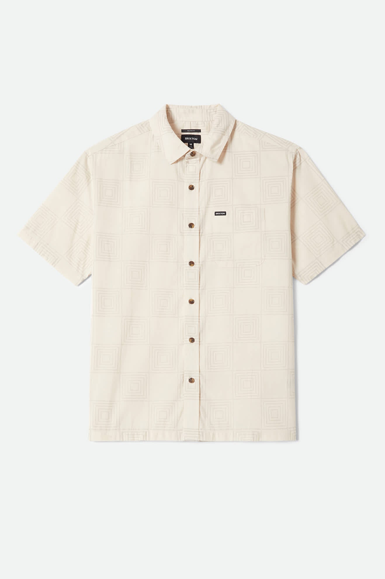 Men's Cru Print Short Sleeve Shirt in the color Whitecap/Geo Checker - Front Product Laydown Image