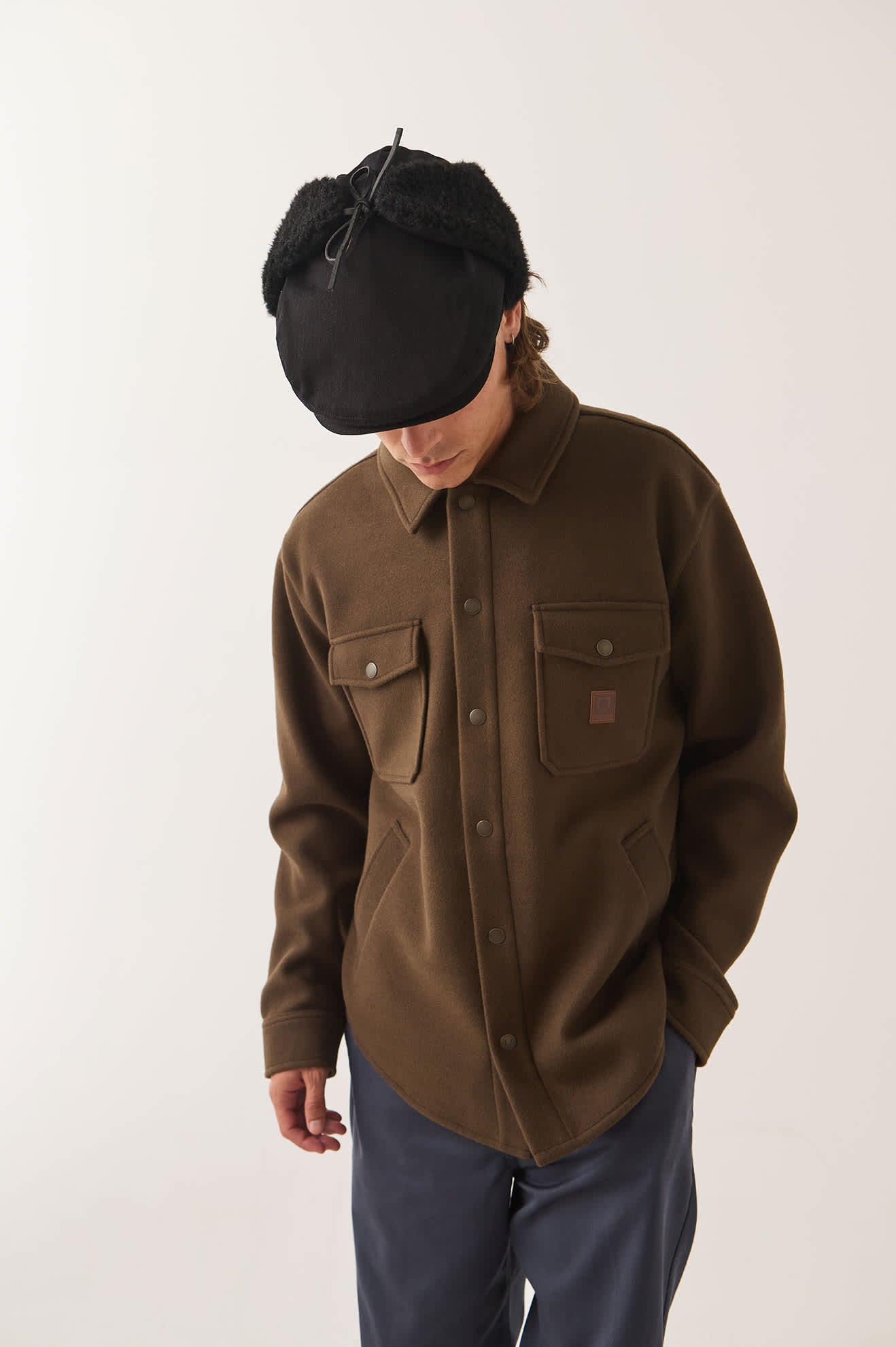 Men's Durham Felted Stretch Jacket in the color Walnut Brown - Men's Side View