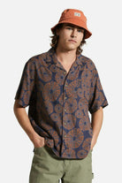 Men's Fit, Front View | Bunker Slub S/S Camp Collar Shirt - Washed Navy/Sepia