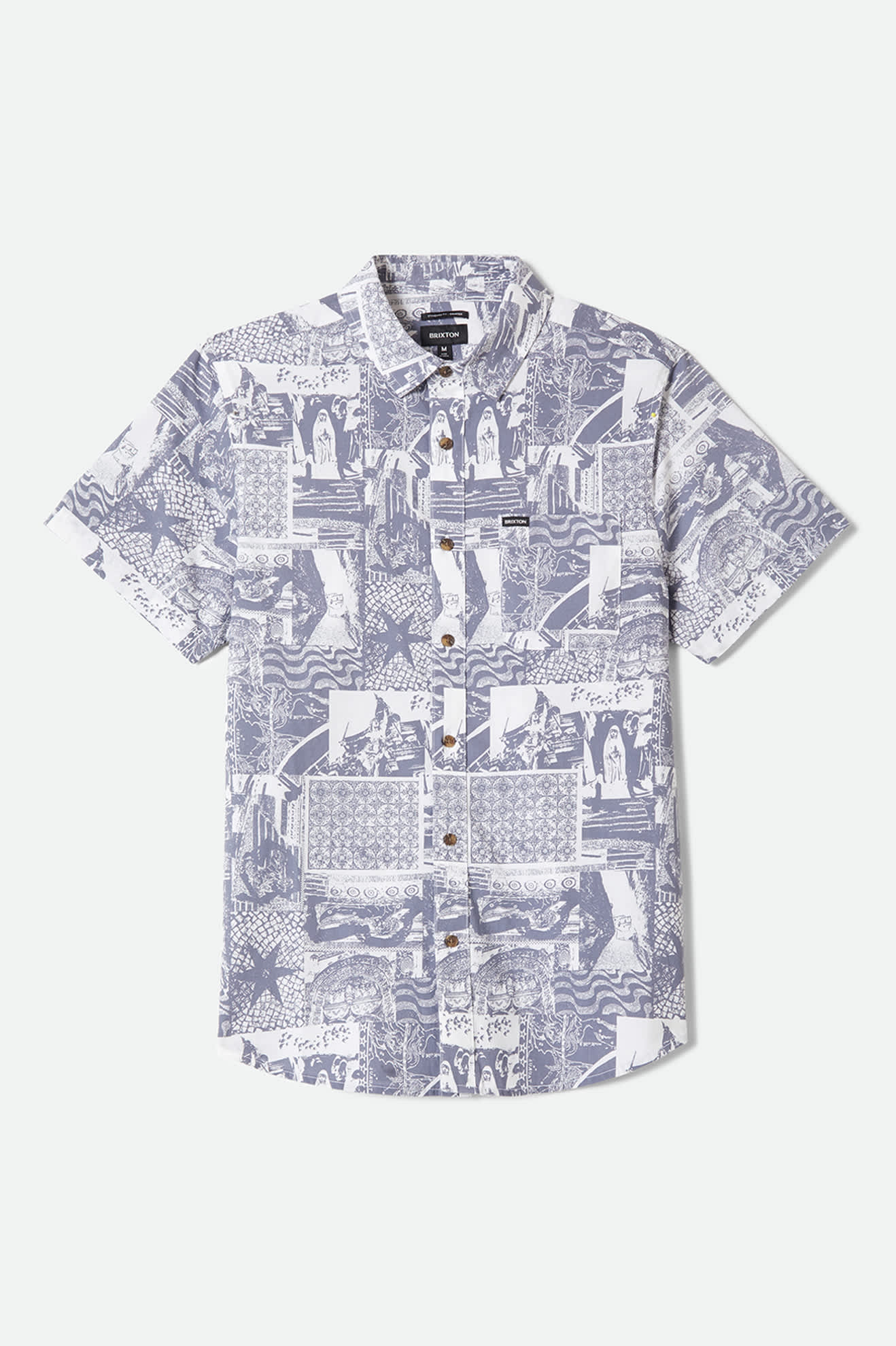 Men's Charter Print Short Sleeve Shirt in the color Navy/White Collage - Front Product Laydown Image