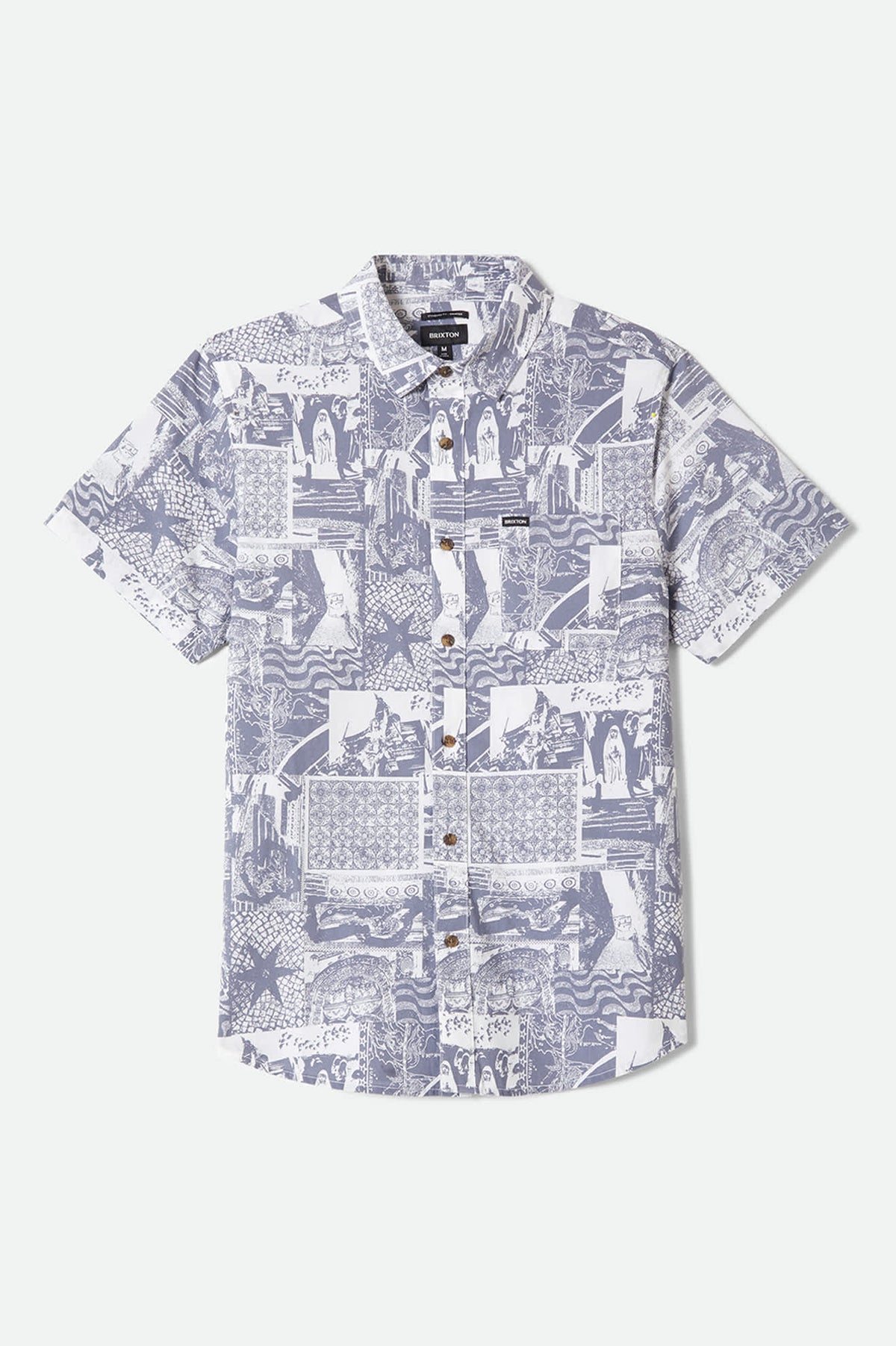 Men's Charter Print Short Sleeve Shirt in the color Navy/White Collage - Front Product Laydown Image