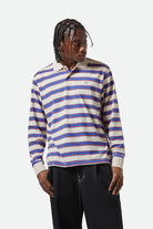 Men's Vintage Stripe L/S Polo  in the color Electric Blue/Flame/Whitecap - Men's Front View