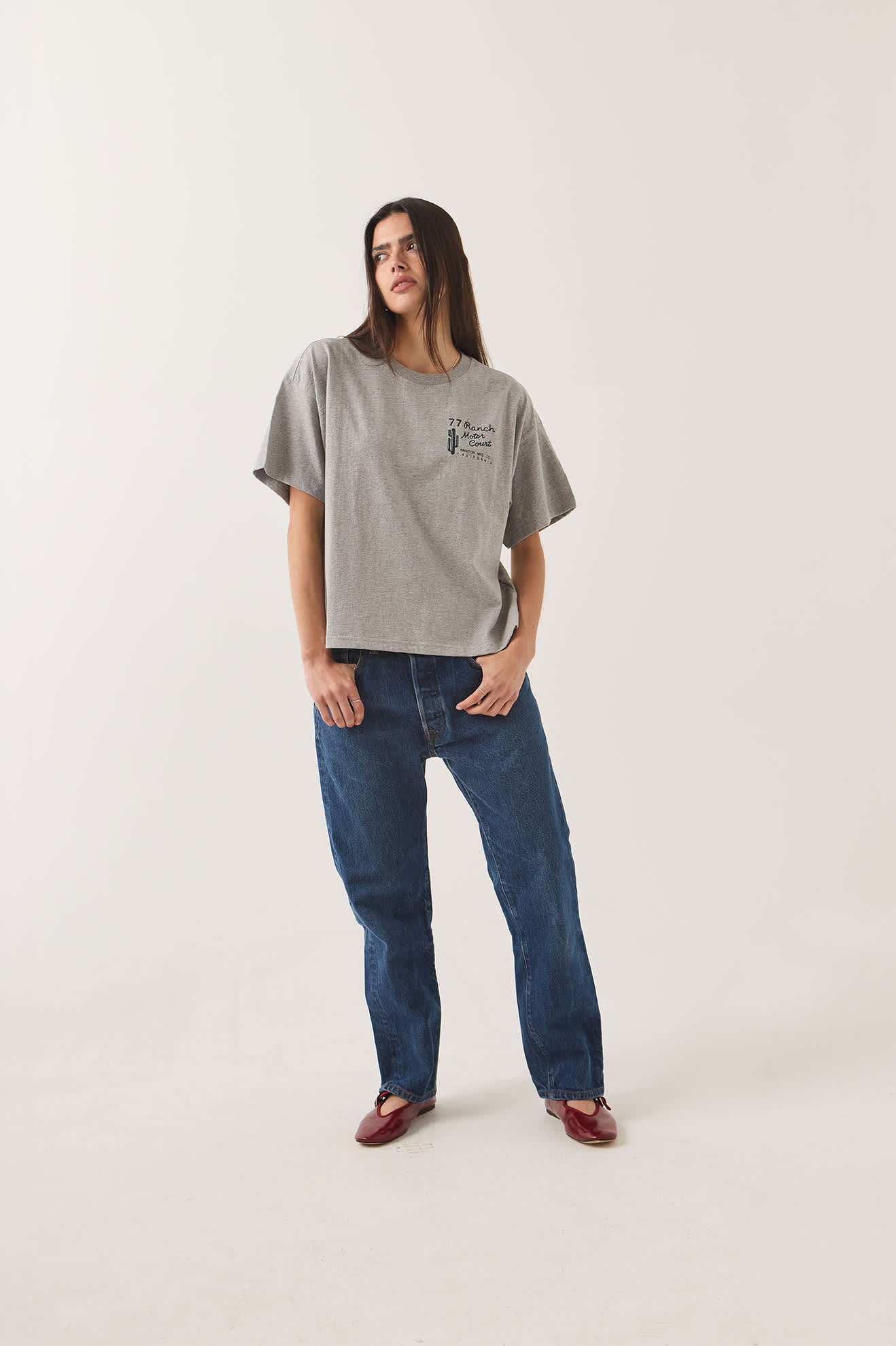 Women's Ranch Motor Court Boxy Crop Top in the color Heather Grey - Women's Front Fit Image