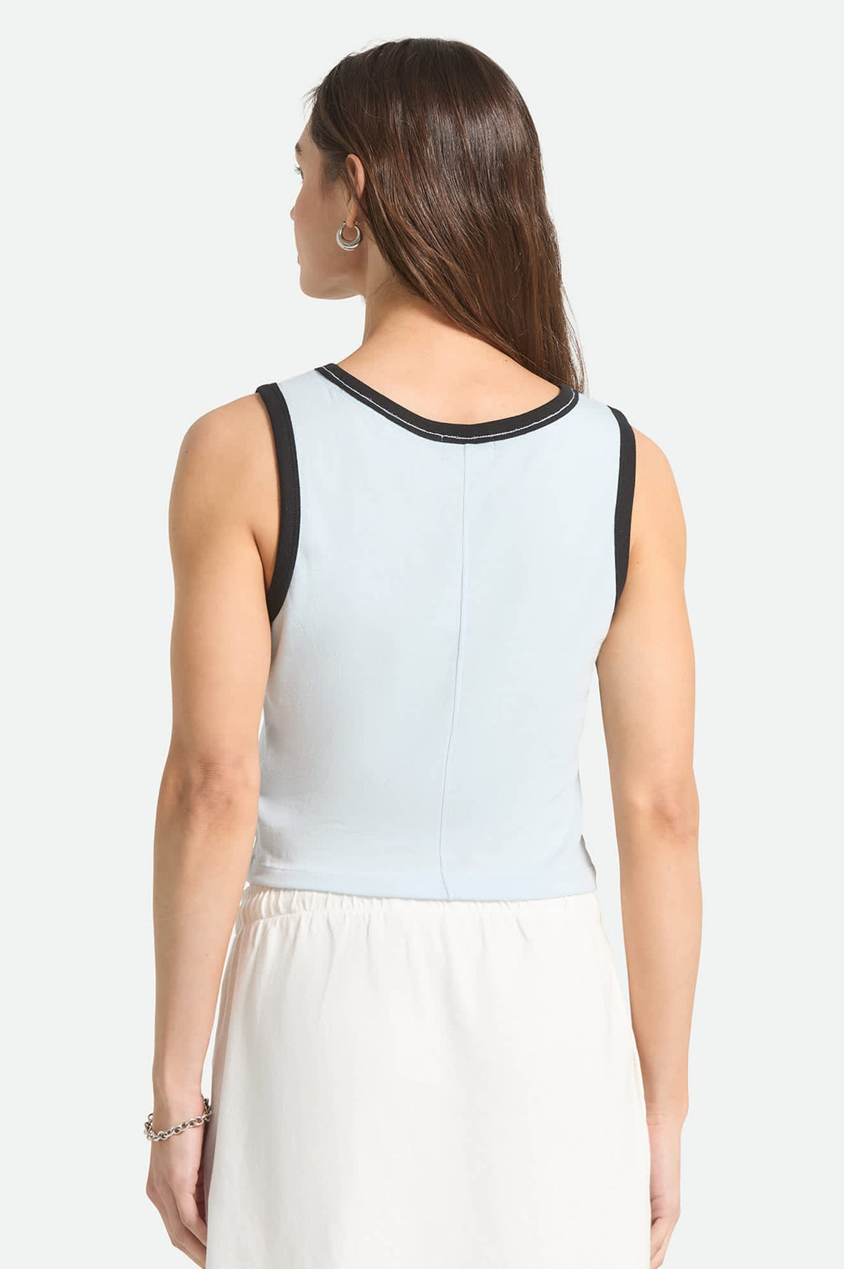Women's Carefree Organic Garment Dye Cropped Tank in the color Blue Aura - Women's Back View