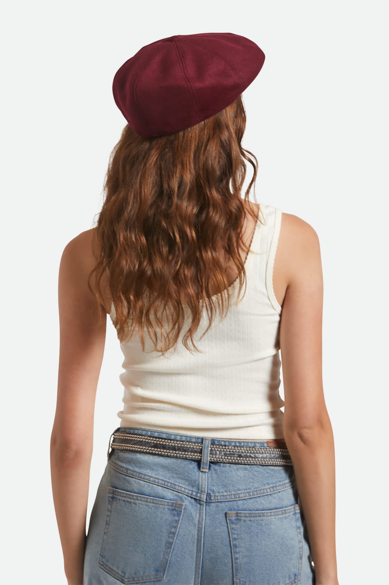Unisex Brood Newsboy Cap in the color Port - Women's Back View