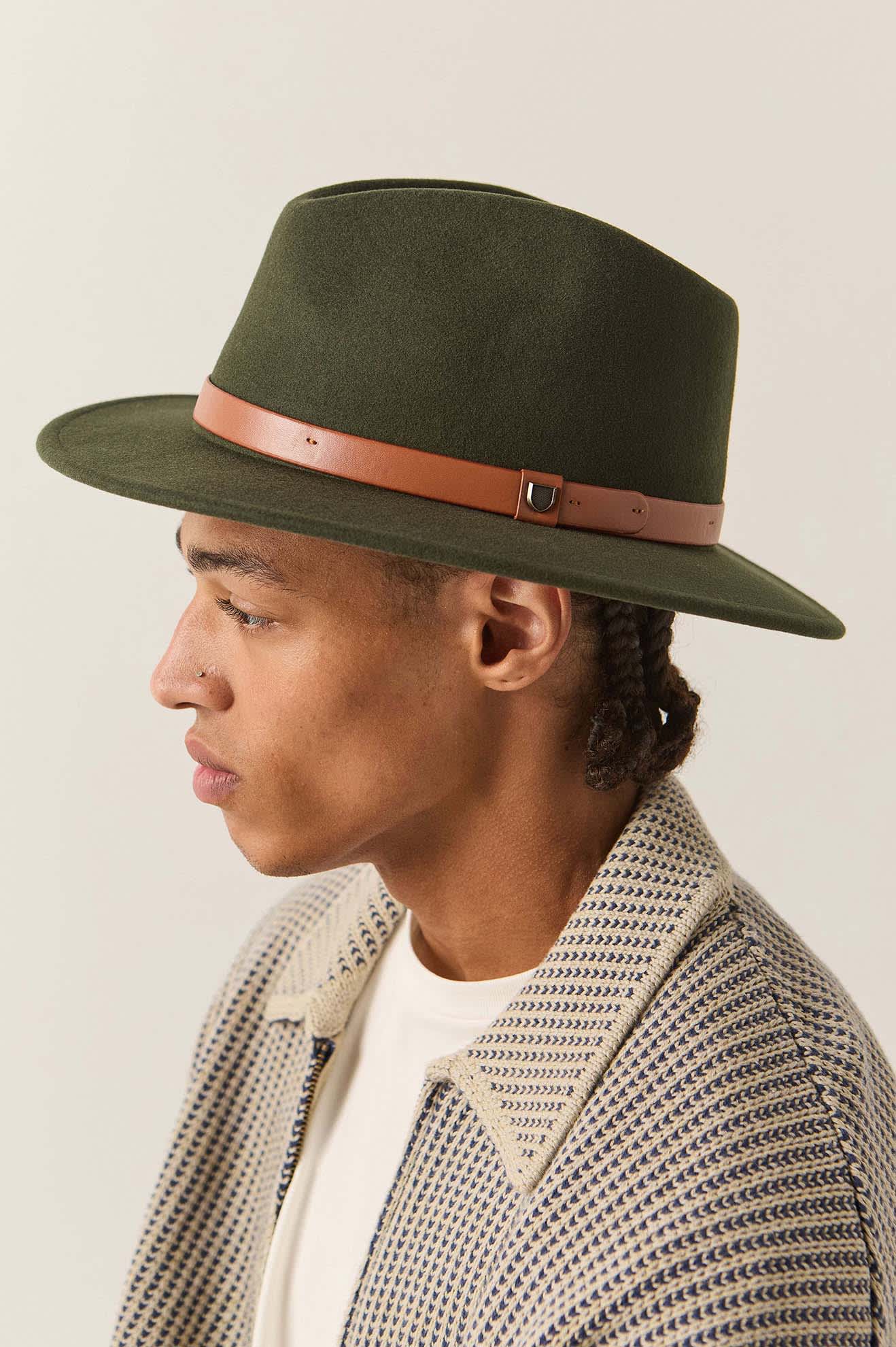 Unisex Messer Fedora in the color Ivy/Light Brown - Men's Side View
