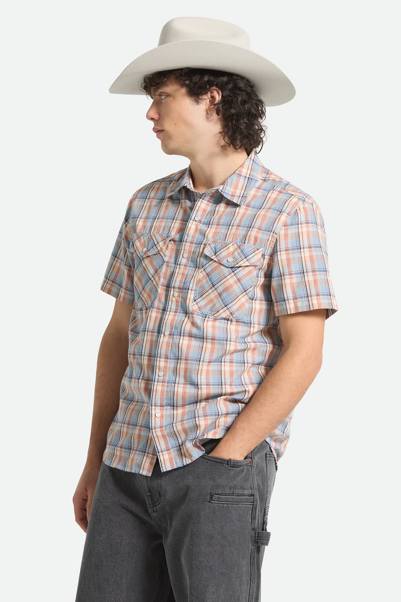 Men's The Breezy Wayne Short Sleeve Shirt in the color Blue Multi Plaid - Men's Side View