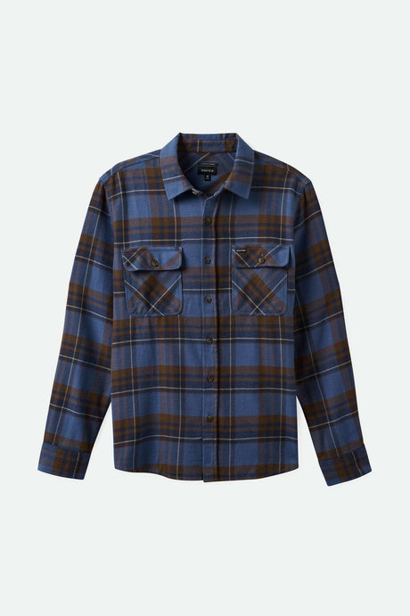 Brixton Men's Bowery L/S Flannel - Bijoue Blue/Pinecone Brown/Washed Navy | Main