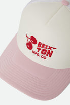 Women's Cherry NetPlus Trucker Hat in the color Off White/Pink - Additional Laydown image