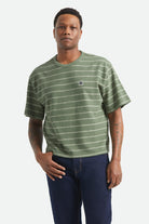 Men's Shield Pique Boxy T-Shirt in the color Dark Olive/Whitecap - Men's Front View