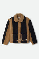 Women's Delilah Sherpa Jacket in the color Khaki/Black Stripe - Front Product Laydown Image