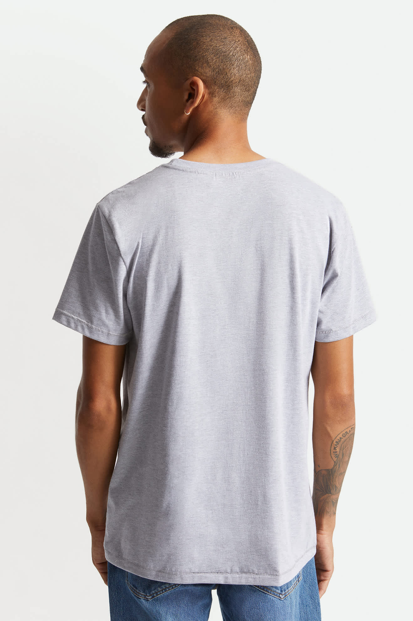 Men's Premium Cotton S/S Tailored T-Shirt in the color Heather Grey - Men's Back View