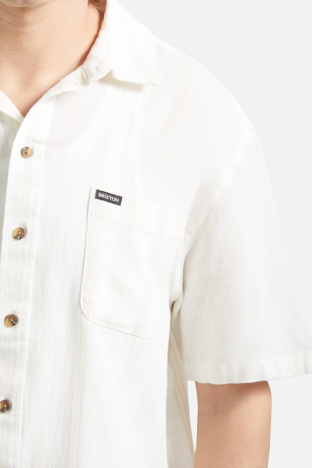 Men's Charter Stripped Dobby Short Sleeve Shirt in the color Off White - Additional Fit image