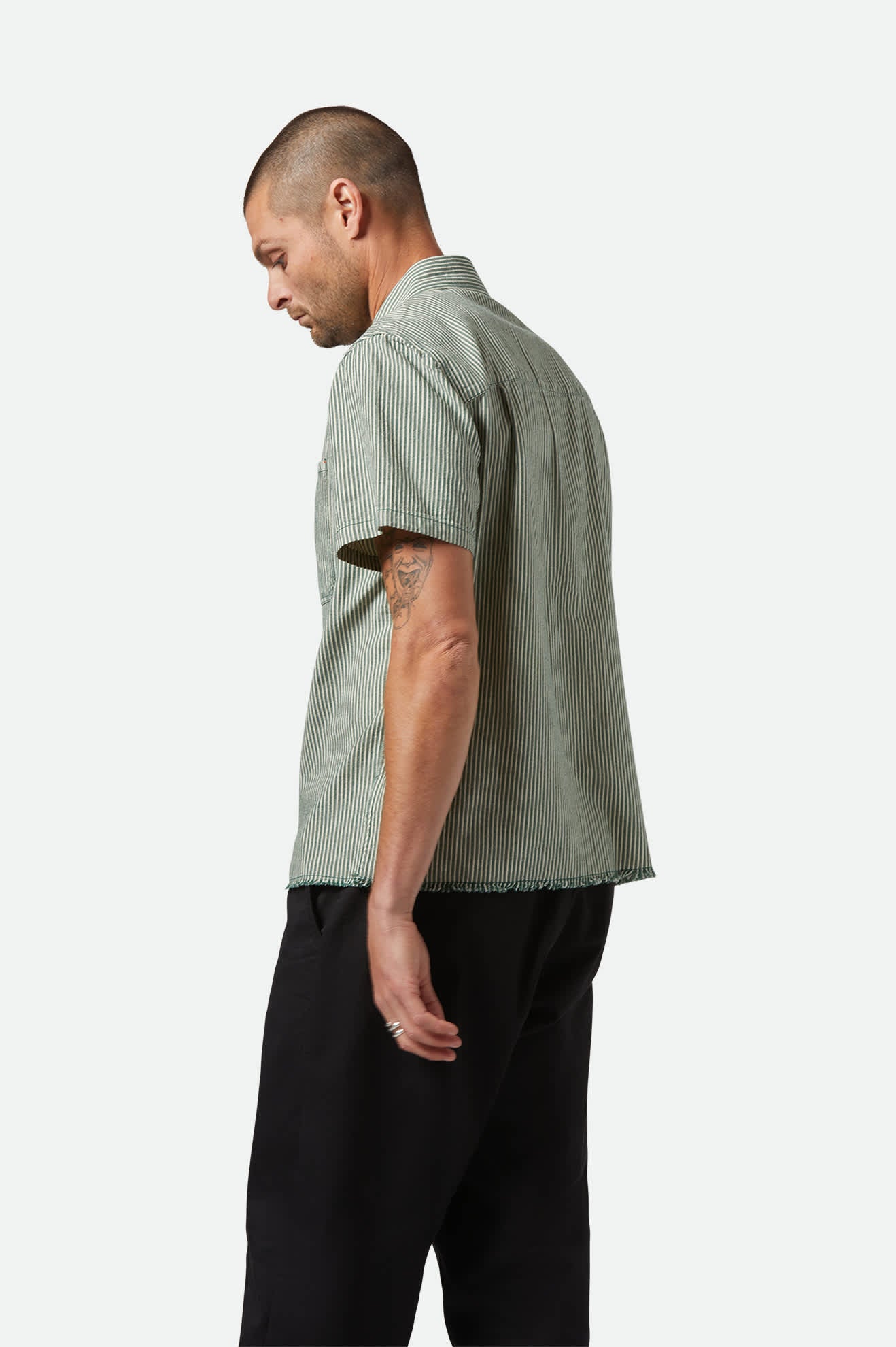 Men's Assembly S/S Shirt in the color Pine Needle/Whitecap - Men's Back View