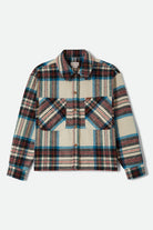 Women's Bowery Women's Soft Brushed Flannel in the color Off White Black/Tranquil Blue - Front Product Laydown Image