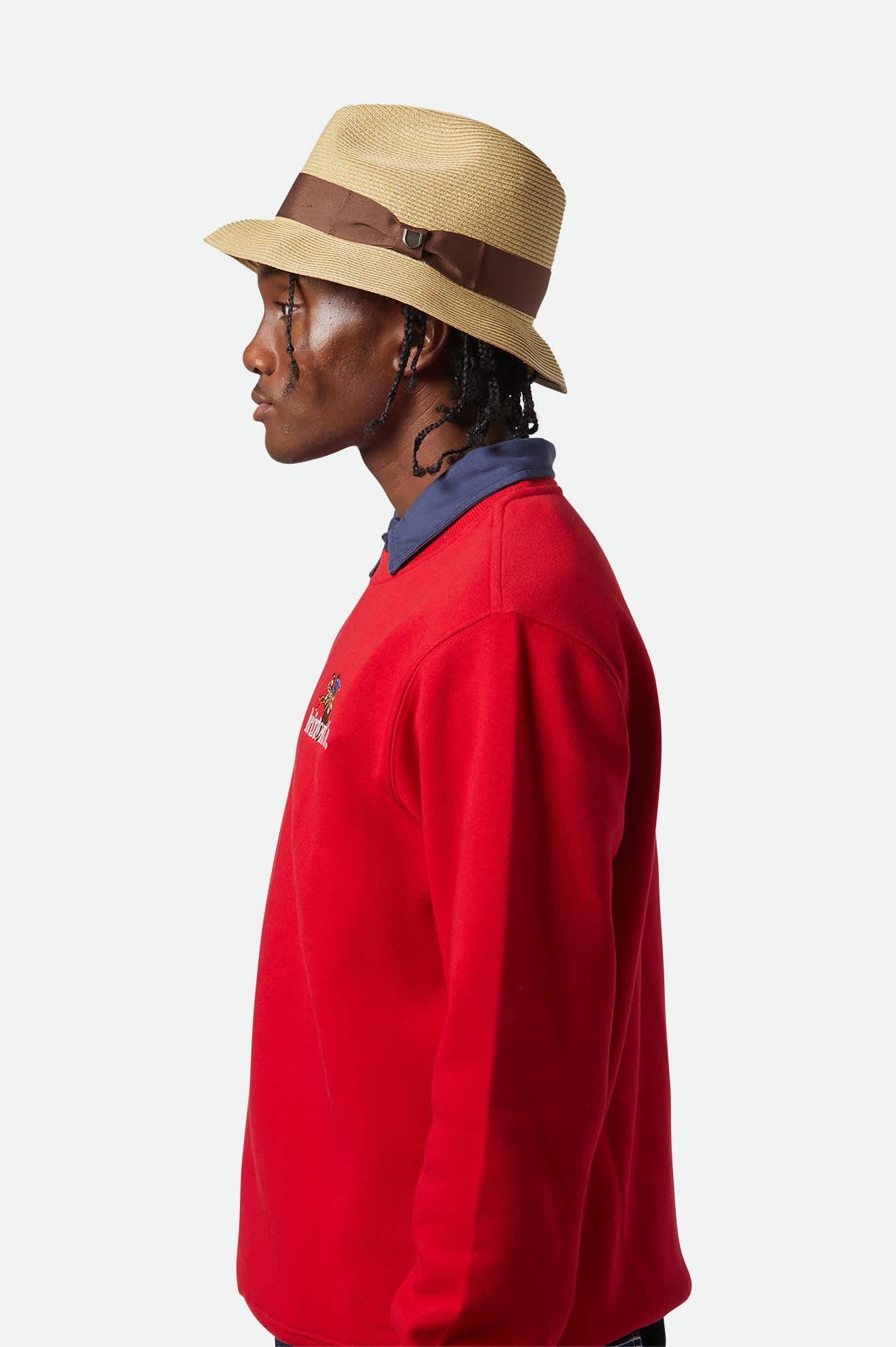 Unisex Horton Convertabrim Packable Fedora in the color Dark Tan/Light Brown - Additional Fit View