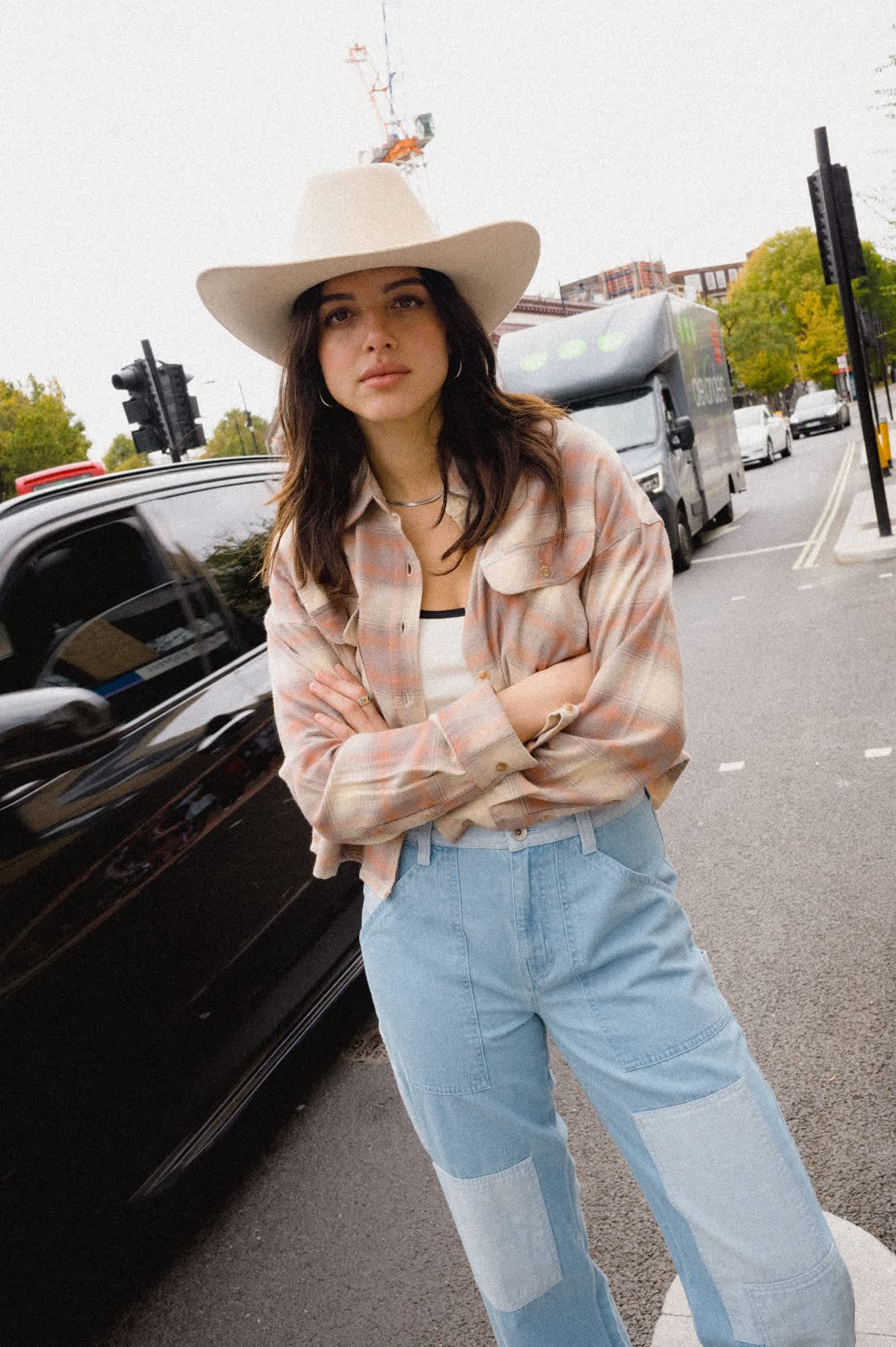 Women's Bowery Crop Women's Overshirt in the color Soft Tan Window Plaid - Women's Lifestyle 2.0