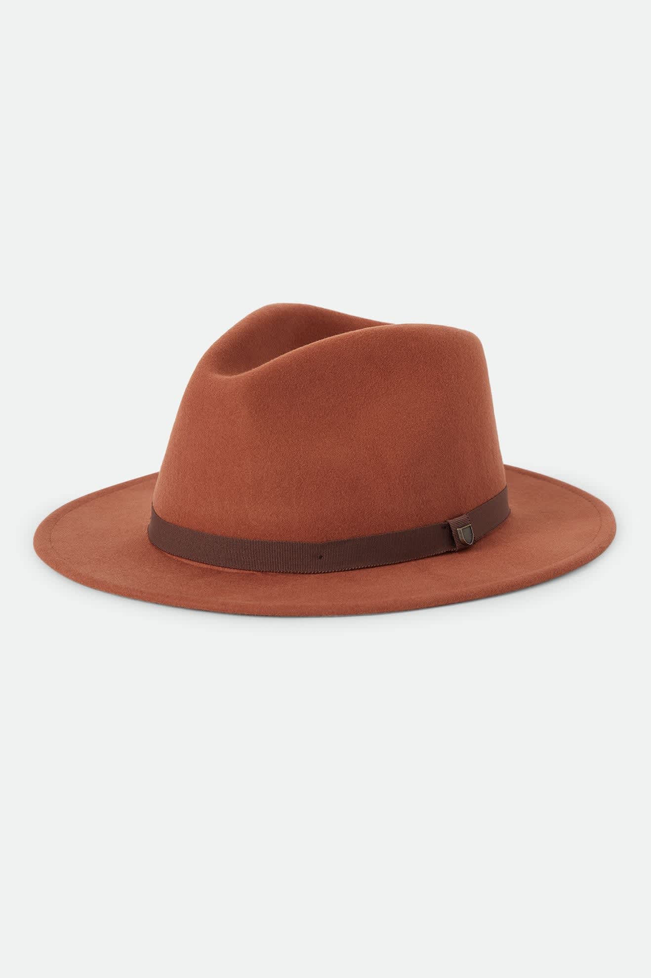 Unisex Messer Packable Fedora in the color Caramel/Walnut Brown - Front Product Laydown Image