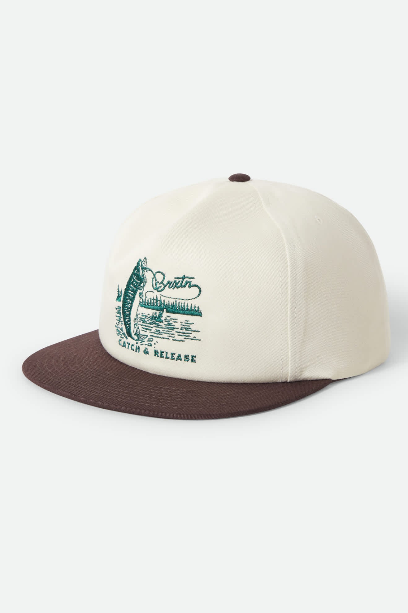 Unisex Catch And Release Snapback in the color Off White/Brown - Front Product Laydown Image