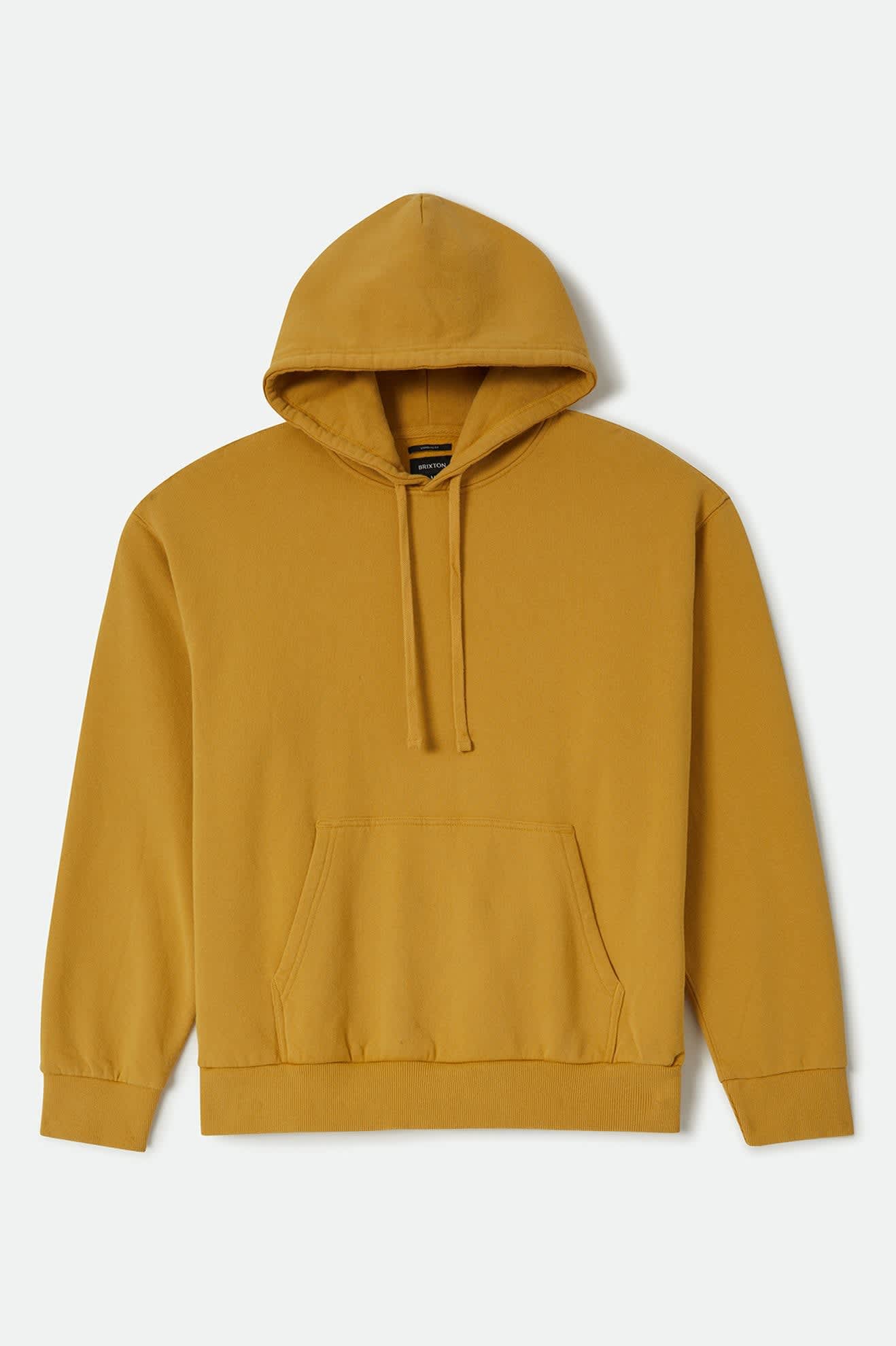 Men's Brixton Baseline Hood Fleece in the color Dusted Ochre Vintage Wash - Front Product Laydown Image