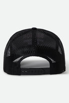 Unisex Crest Netplus Trucker Hat in the color Black/Black - Back Style View