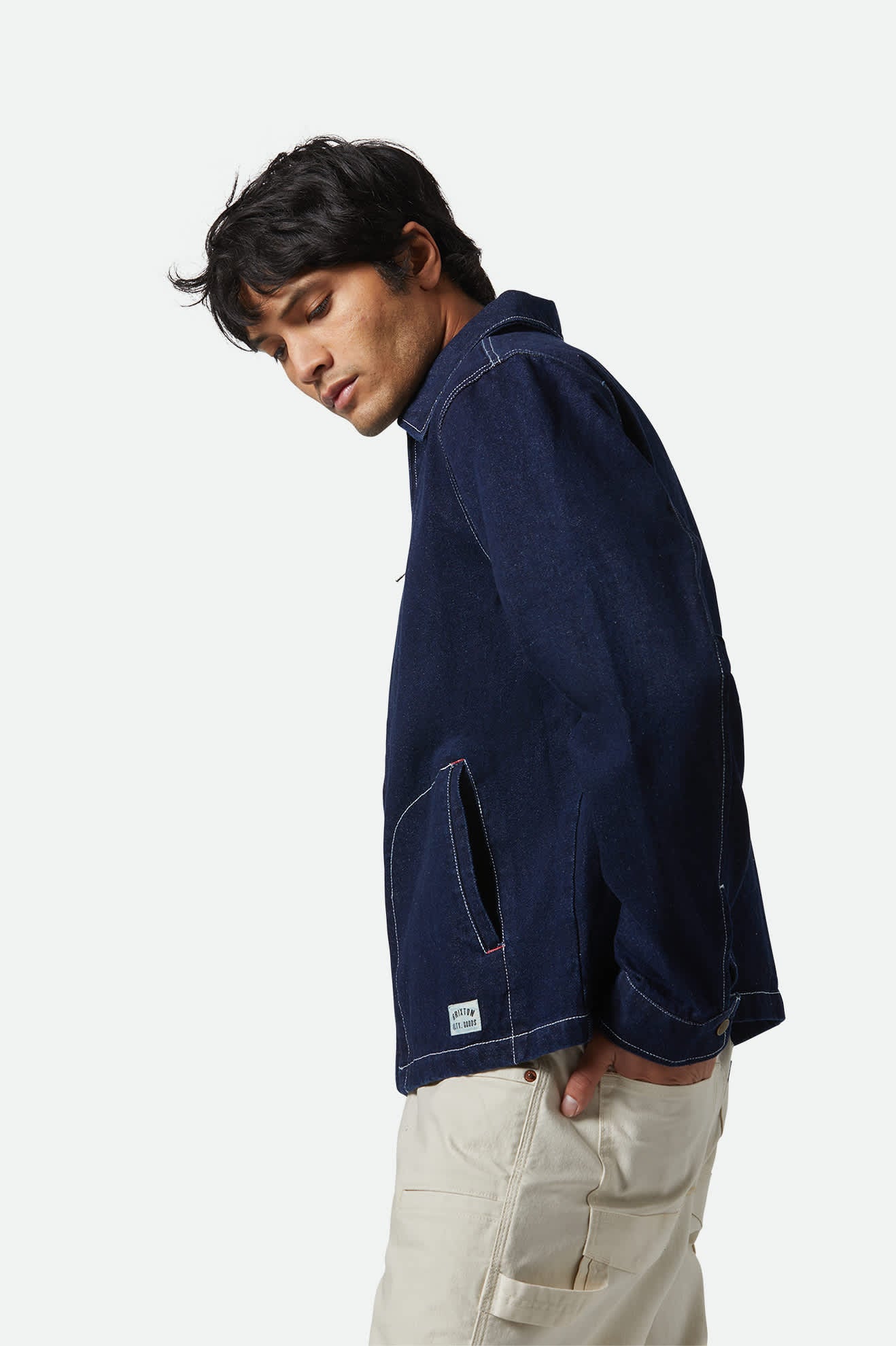 Men's Mechanic Garage Jacket in the color Rinse Denim - Men's Side View